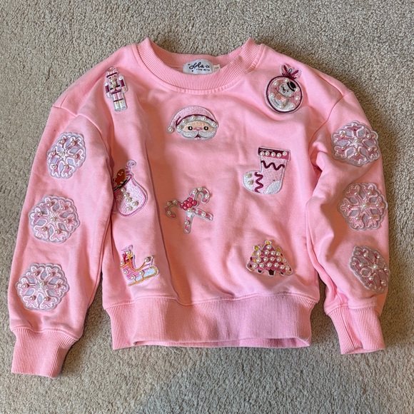 Lola + The Boys Other - Lola + The Boys Pink Sweatshirt with Holiday Appliques